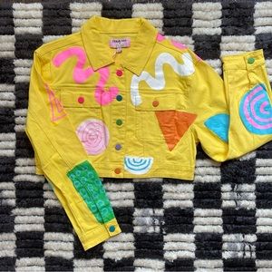 Dolls Kill x Zig Zag - Yellow Abstract 90s Jacket - Size Small